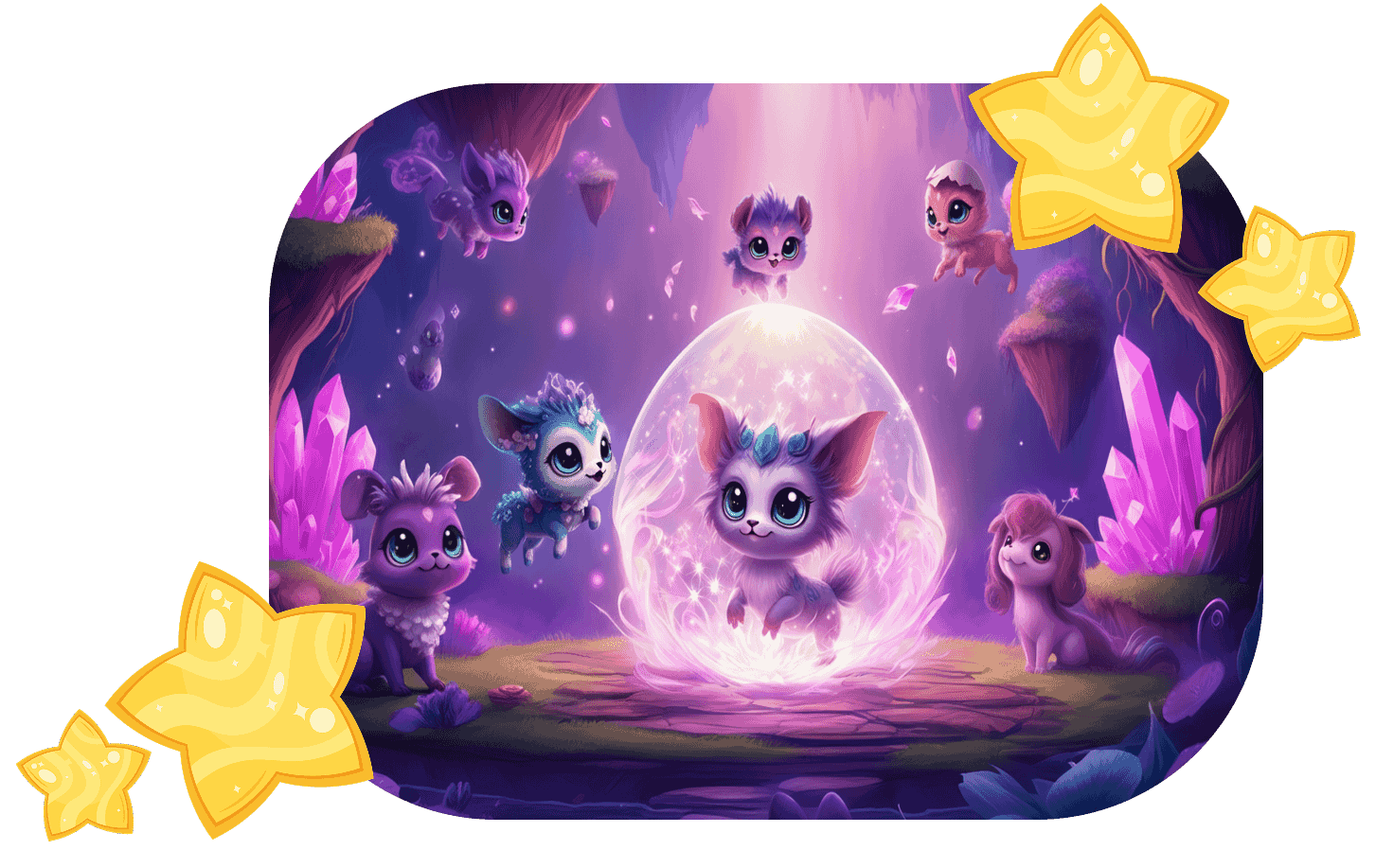 Illustration of magical pets from Magic Pets: Care & Merge game